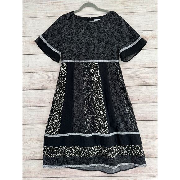 Piper & Scoot Multi Print Lace Trimmed A-Line Dress Women's Medium Black/White - Picture 1 of 12